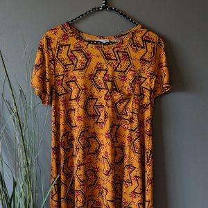 LuLaRoe Carly High Low Mustard Arrow Print Dress